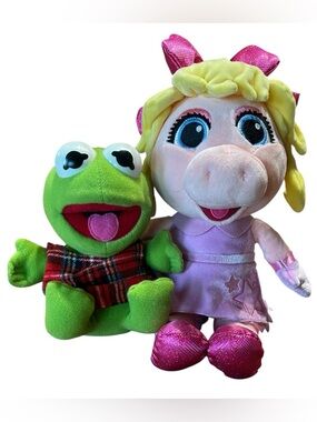 Vintage Kermit Plush + Miss Piggy Plush Disney Muppets Stuffed Animals Bundle